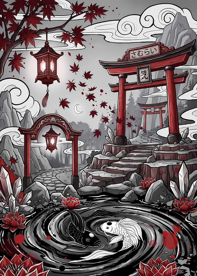 Yin Yang Koi Pond Torii Gate