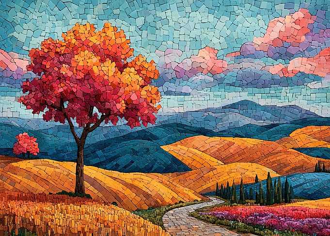 Mosaic Landscape with Autumn Tree