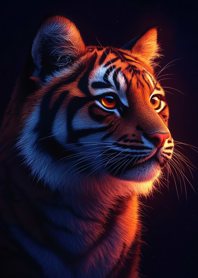 Neon Lit Tiger Portrait
