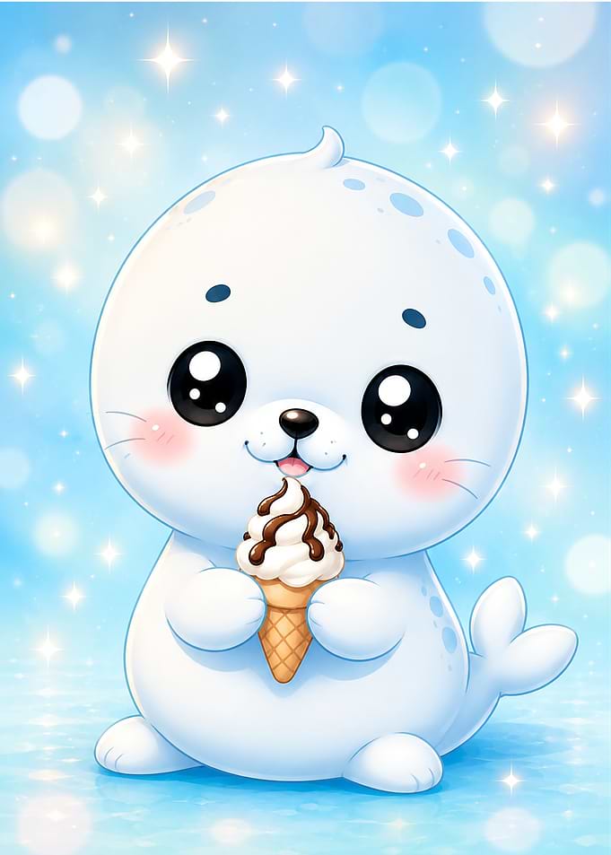 Cute Baby Seal Eating Ice Cream