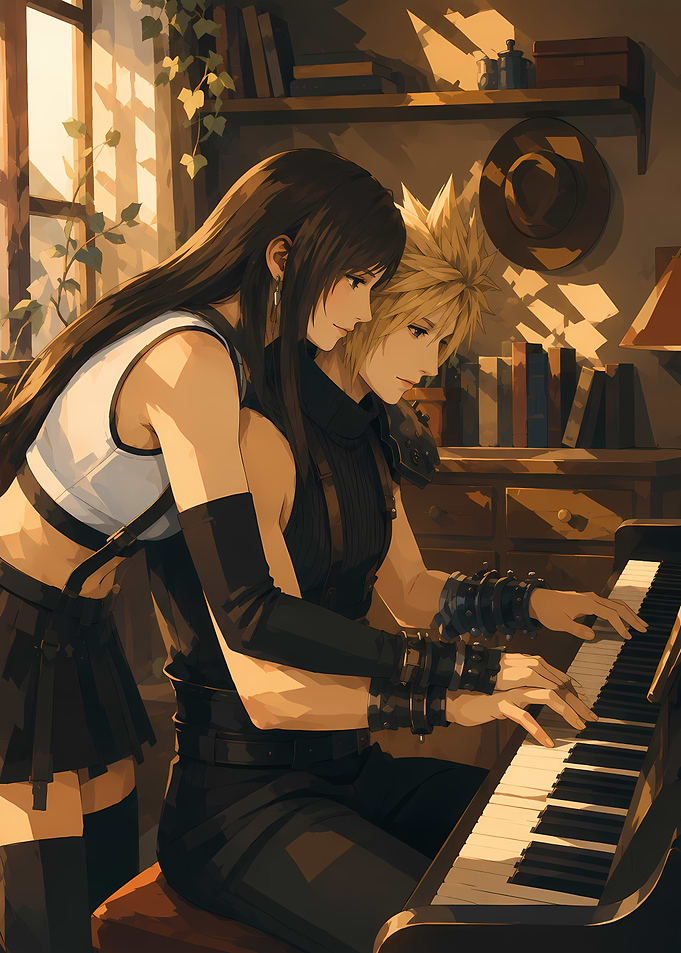 Cloud and Tifa Playing Piano