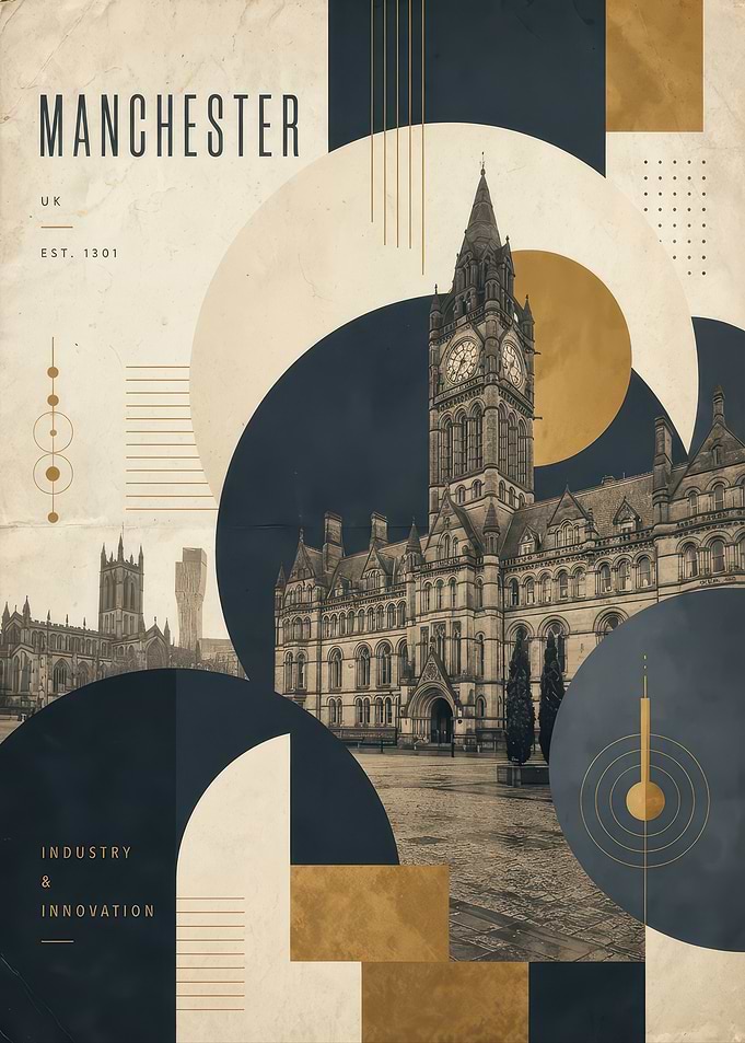 Manchester UK Vintage Geometric Poster