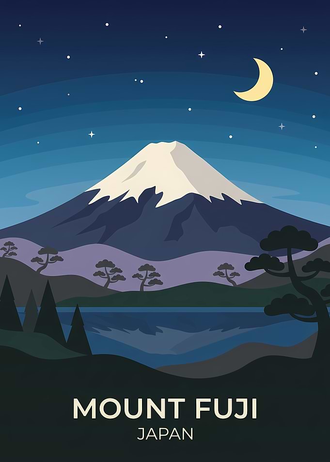 Mount Fuji Night Landscape Poster