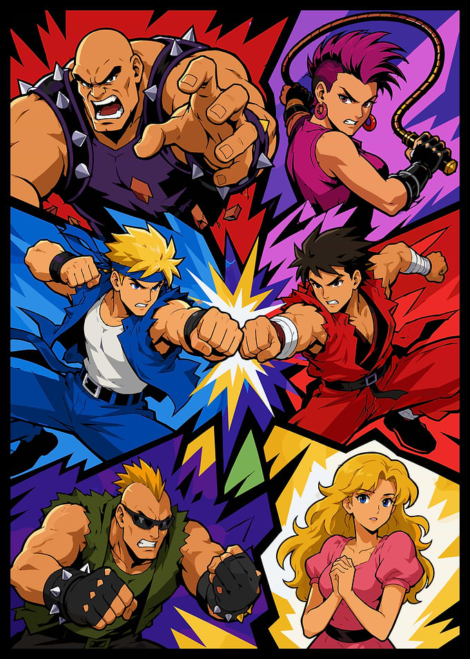 Double Dragon Retro Pixel Art Poster