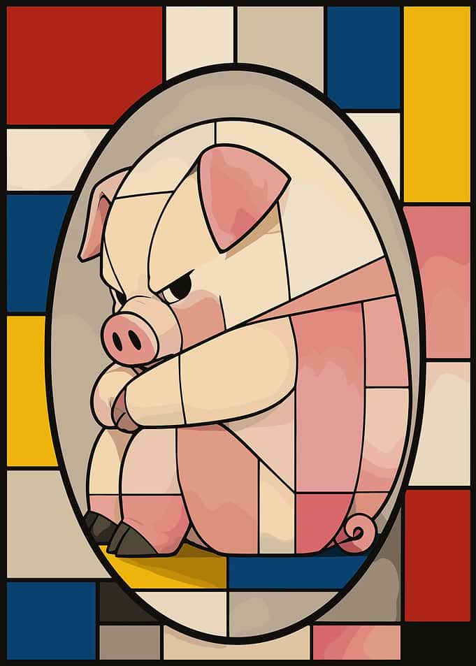 Stained Glass Style Angry Pig
