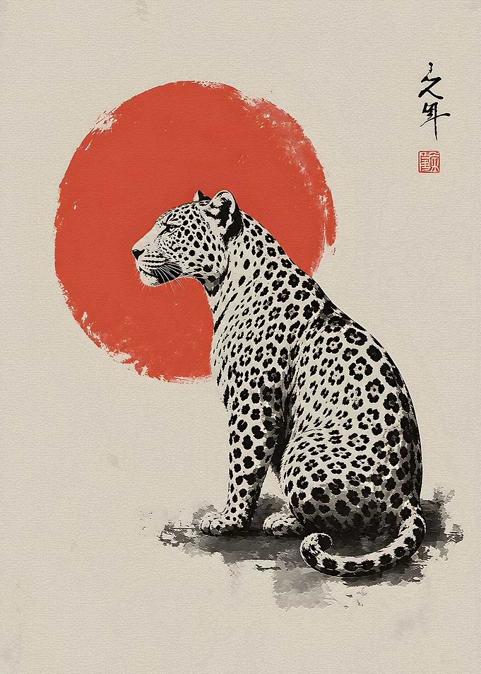Leopard in Japanese Ink Style