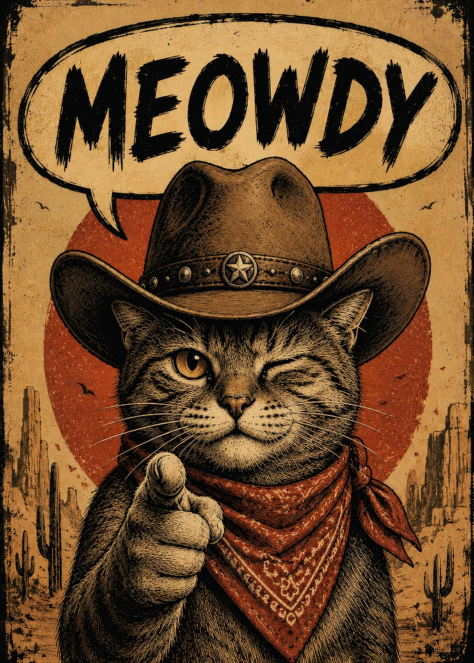 Meowdy Cowboy Cat Vintage Poster