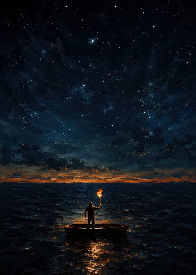 Lone Voyager Under Starry Night Sky
