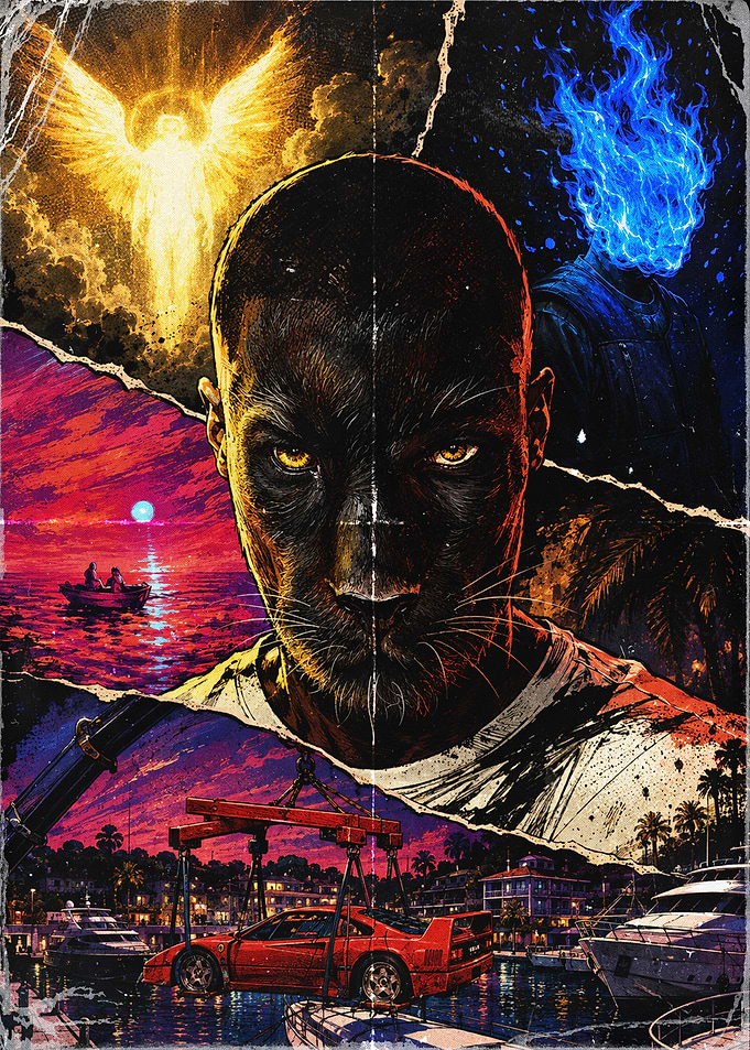 Surreal Panther Man Collage Art