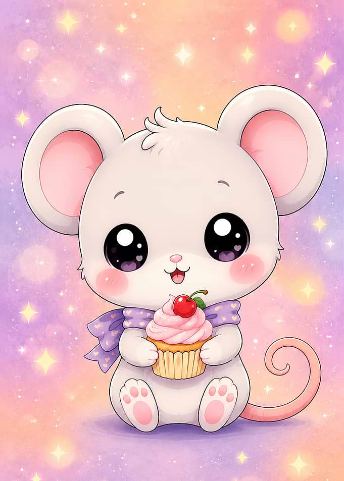 Cute Mouse Holding a Cupcake