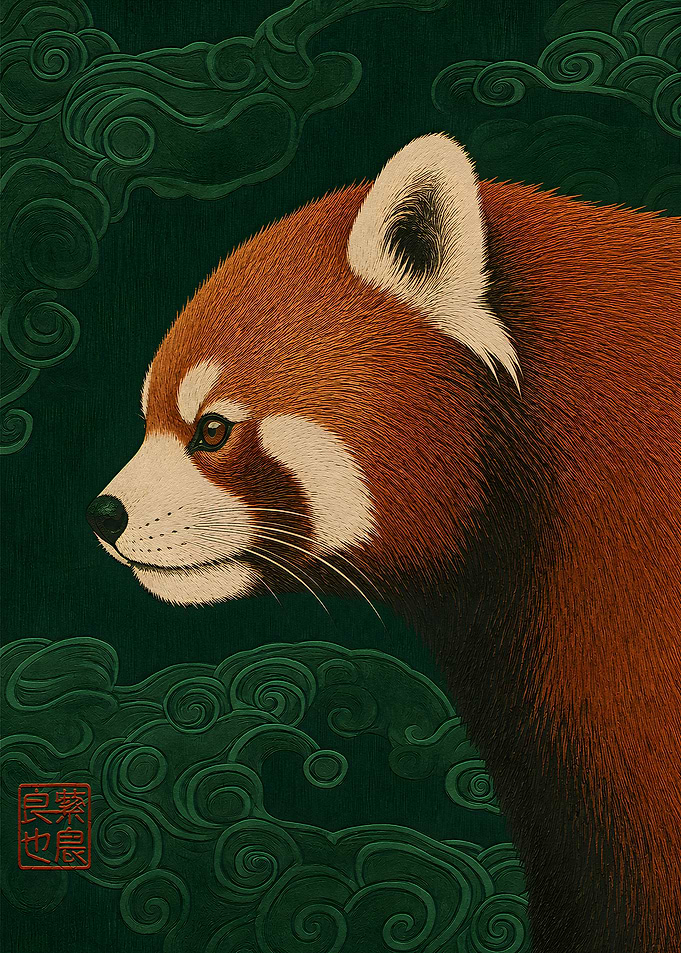 Red Panda in Traditional Japanese Style