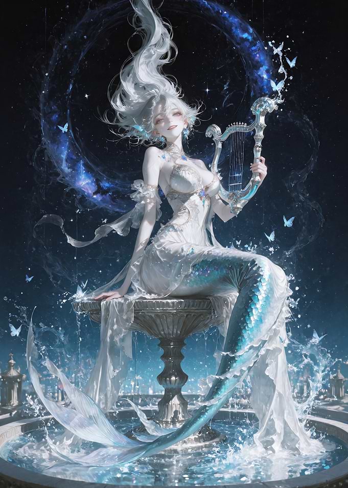 Ethereal Mermaid Playing Celestial Harp