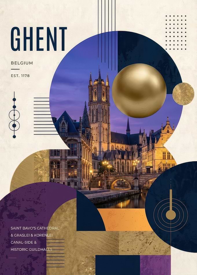Ghent Belgium Travel Poster Art