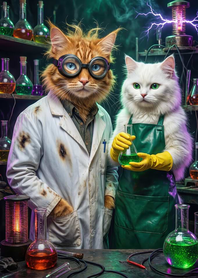 Cats as Mad Scientists in Laboratory