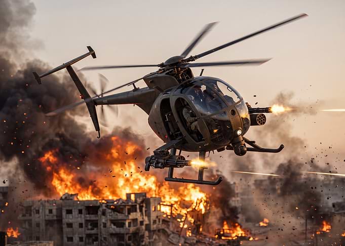 Military Helicopter in Combat Zone