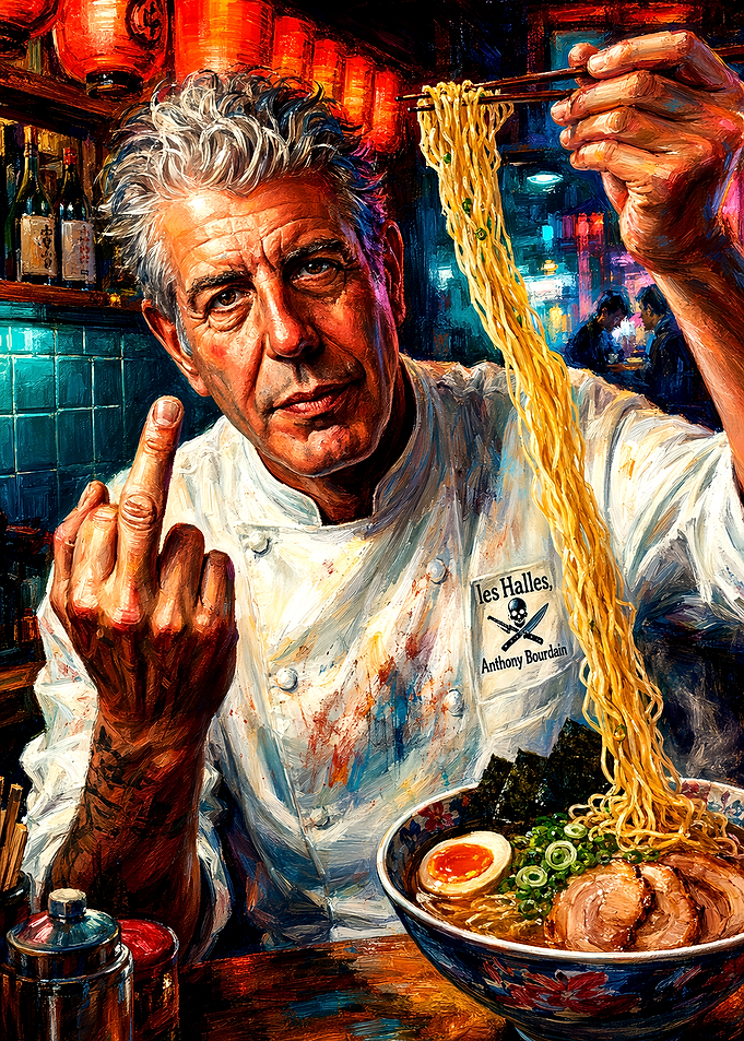Anthony Bourdain Eating Ramen Portrait