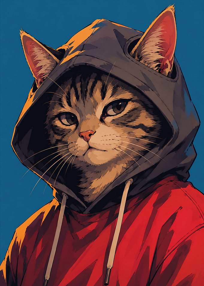 Cool Cat in Red Hoodie