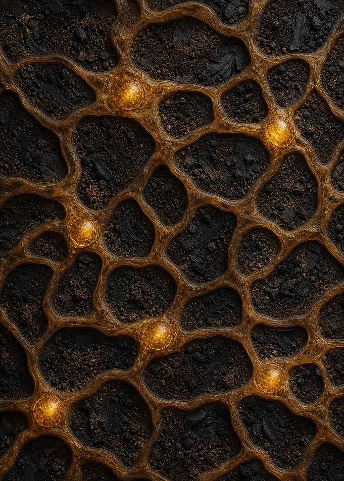 Amber Mycelium Network in Dark Soil
