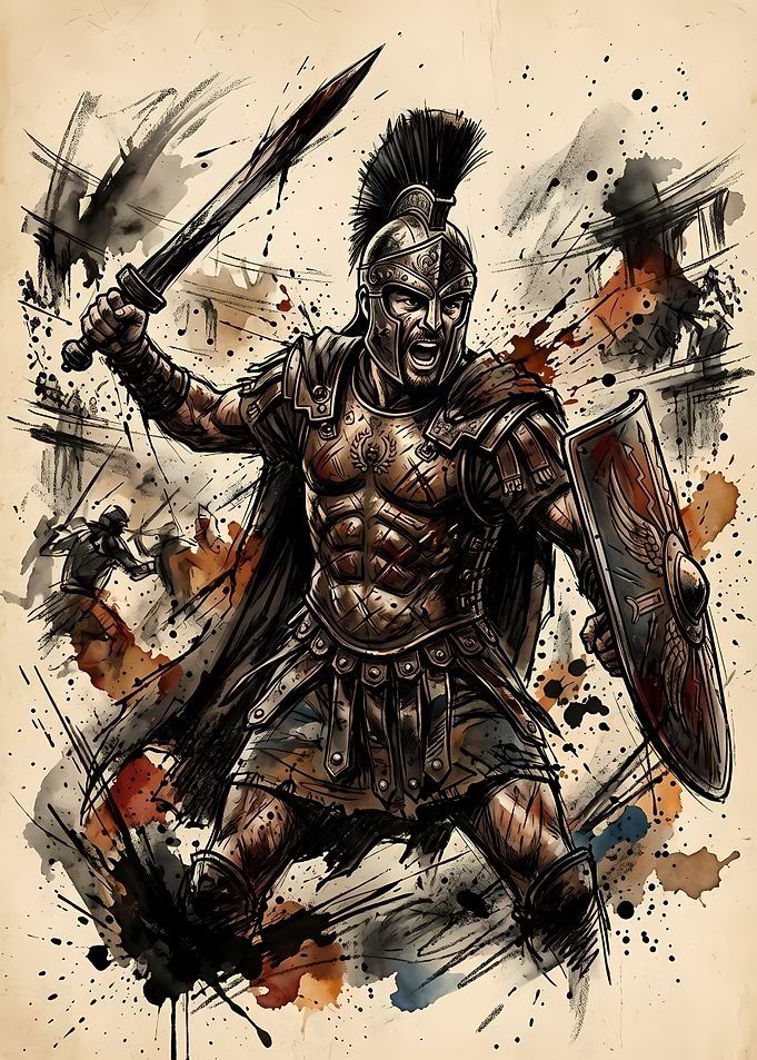 Fierce Roman Gladiator in Battle