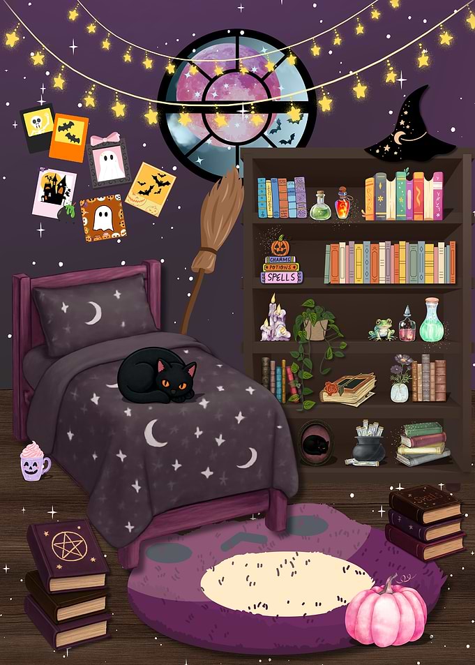 Cozy Witchy Bedroom Illustration