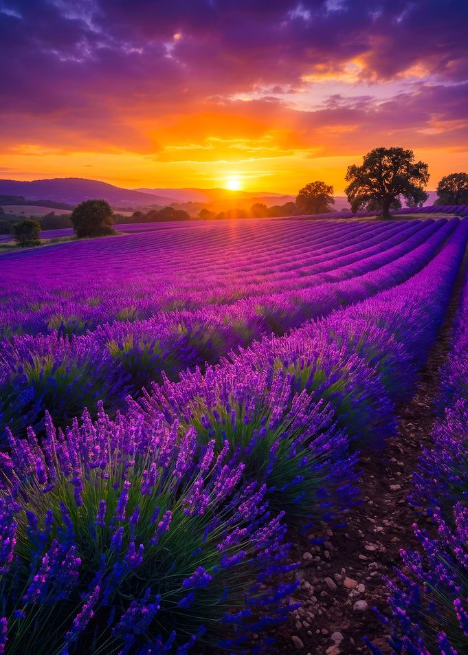 Vibrant Lavender Field at Sunset