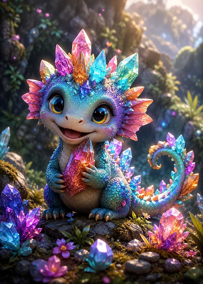 Adorable Crystal Dragon in Enchanted Forest