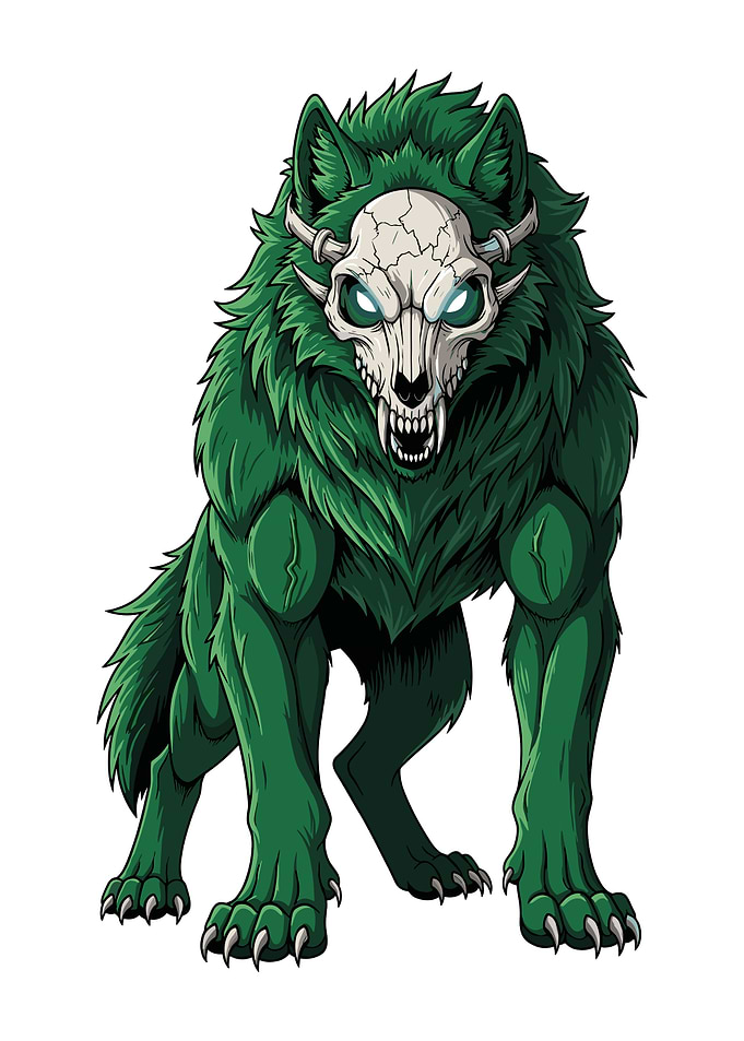 Green Wolf with Skull Mask
