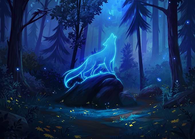 Glowing Spirit Wolf in Enchanted Forest
