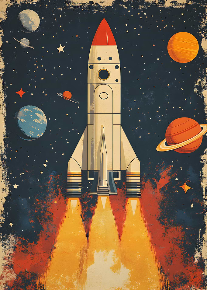 Vintage Style Rocket Ship Space Poster