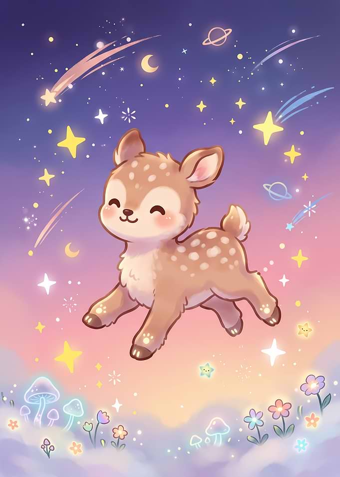 Cute Baby Deer in Space