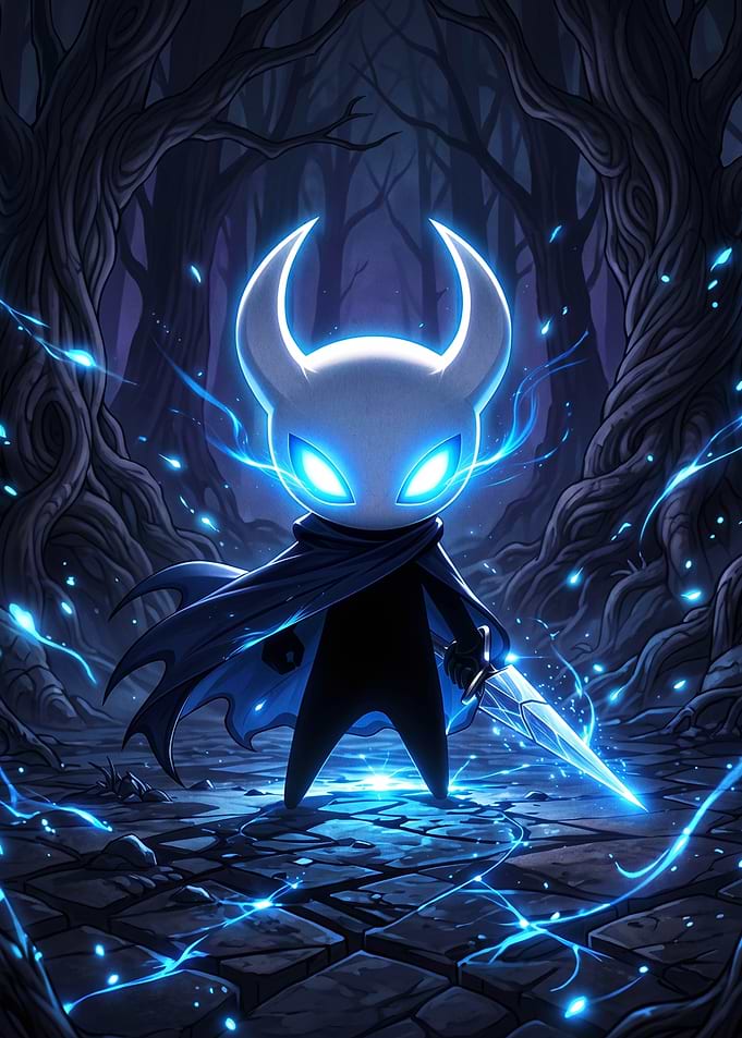Hollow Knight Warrior in Dark Forest