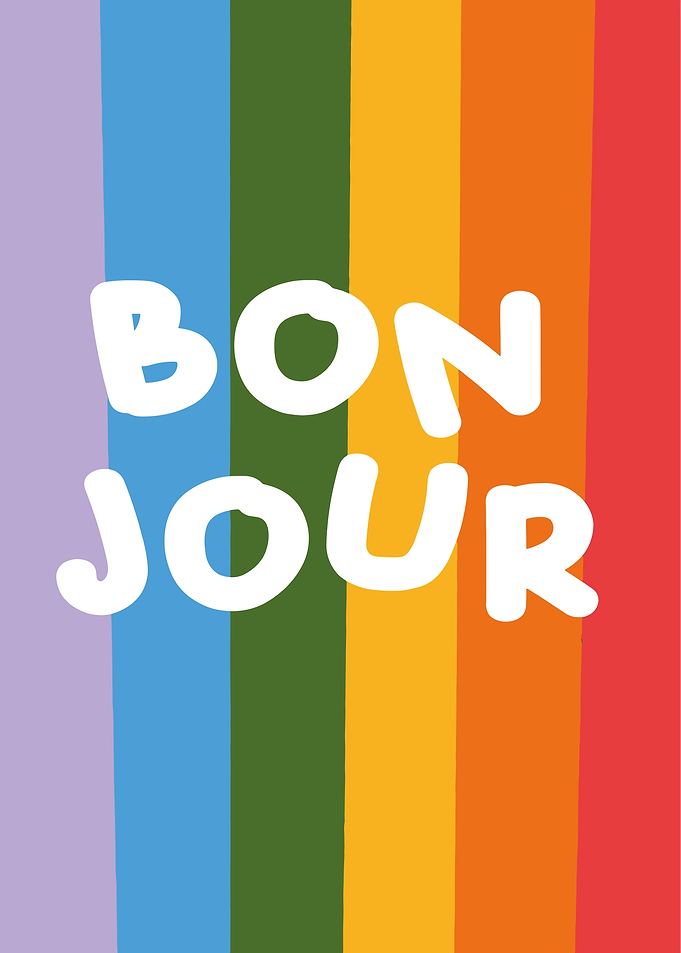 Bonjour Rainbow Text Art Poster