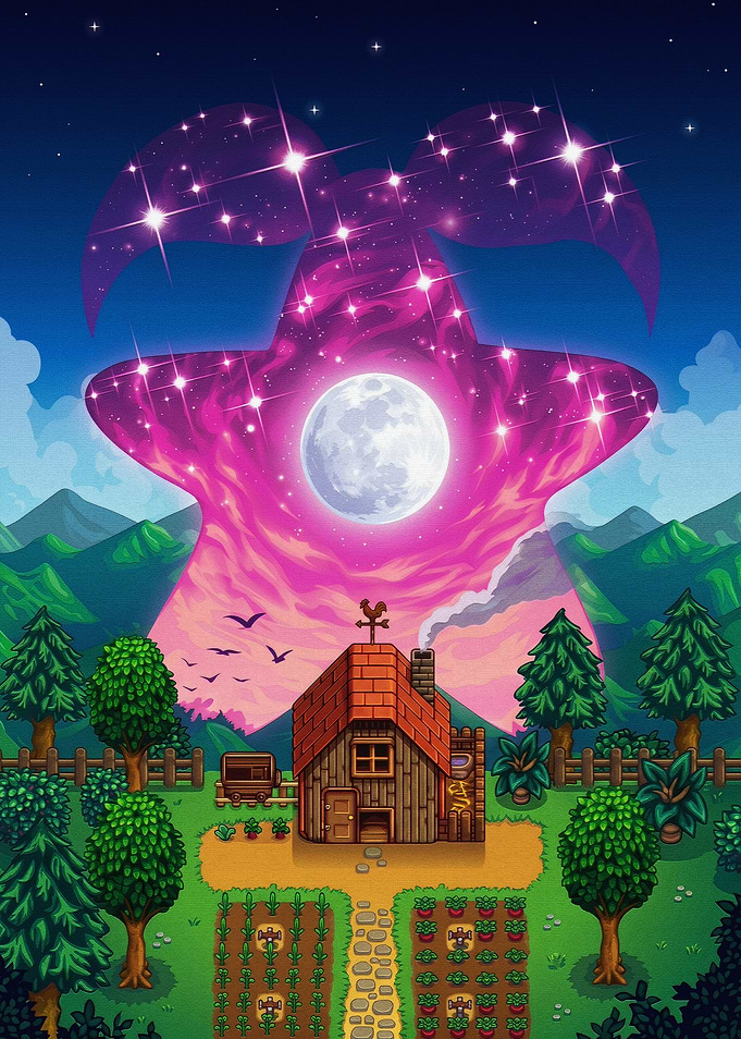 Stardew Valley Farmhouse Under Starlight