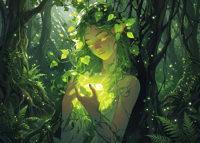Enchanted Forest Elf with Glowing Light