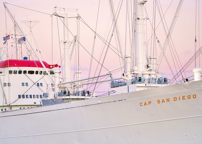 Cap San Diego Ship in Hamburg at Sunset