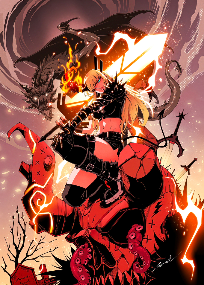 Anime Warrior Girl with Dragon