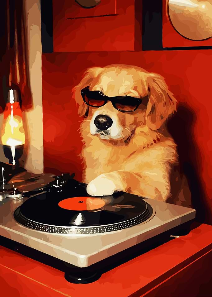 Cool DJ Dog Playing Vinyl Records