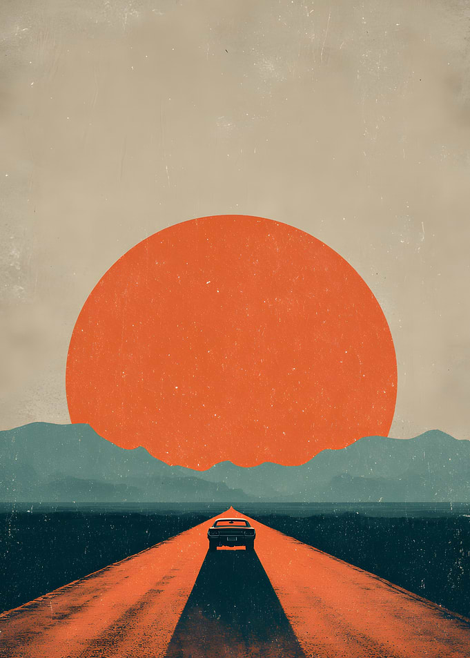 Vintage Road Trip Sunset Poster