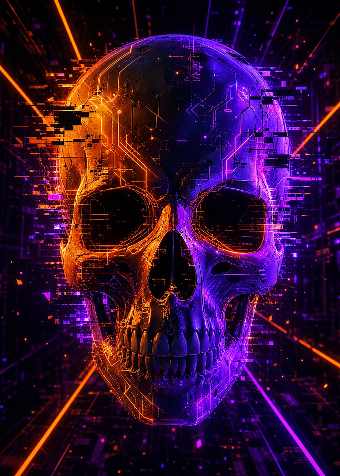 Cyberpunk Digital Glitch Skull