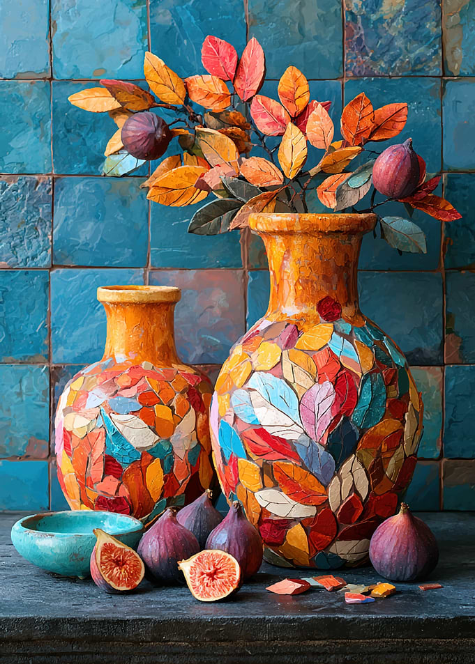 Mosaic Vases with Fresh Figs