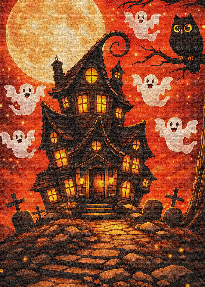 Spooky Halloween Haunted House Illustration