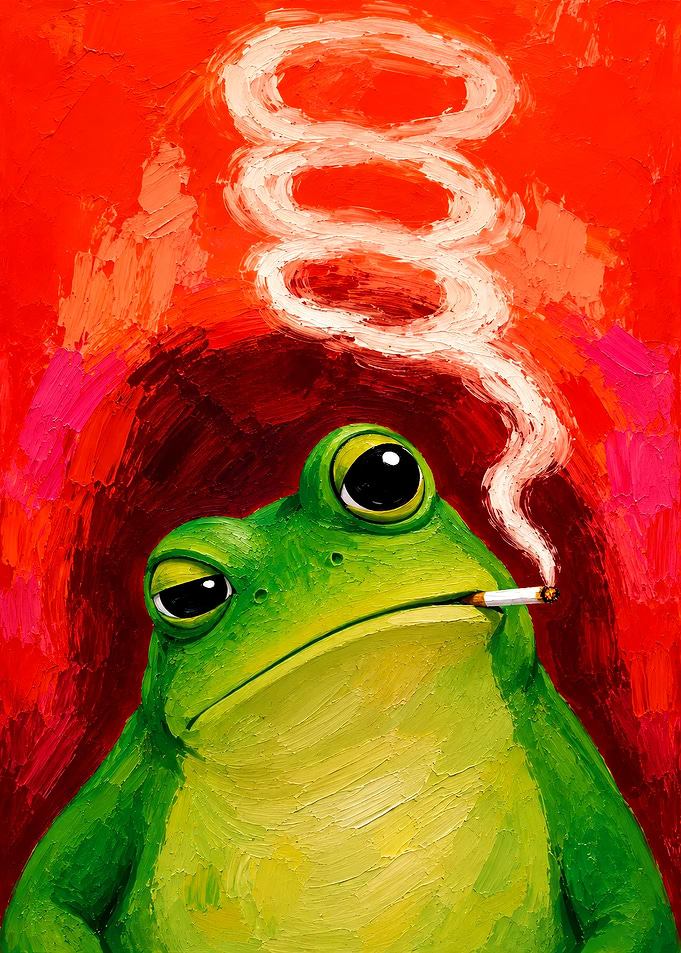 Oil Painting of Smoking Frog