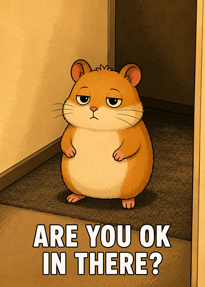 Are You OK in There? Funny Grumpy Hamster Bathroom Meme Poster