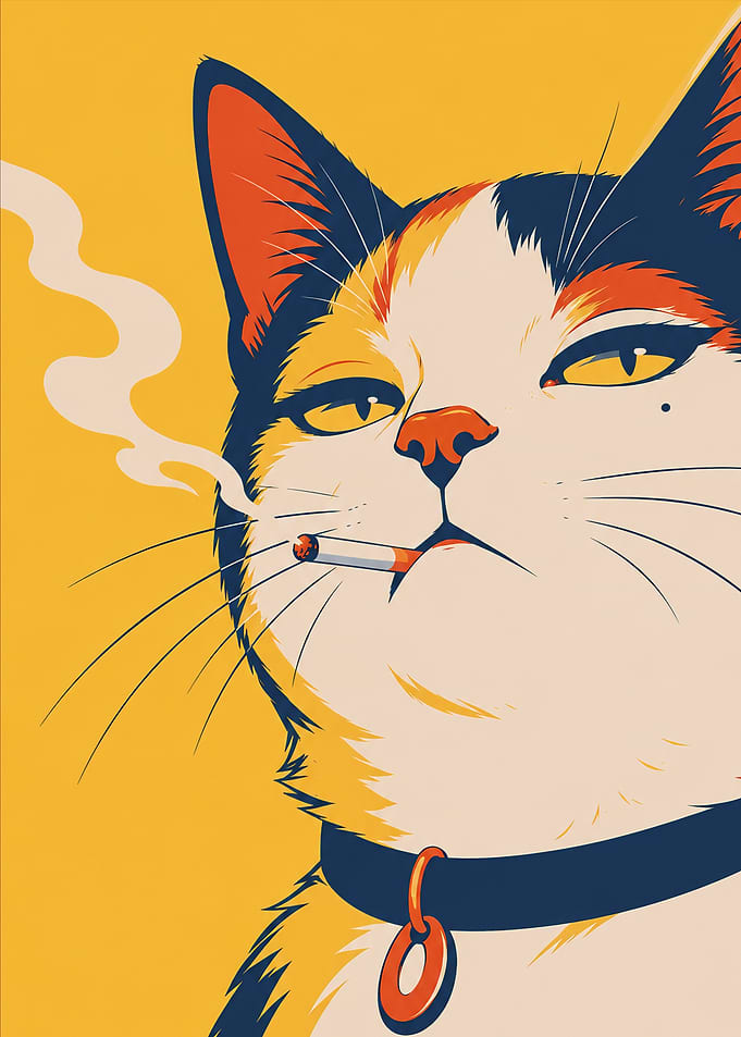 Cool Calico Cat Smoking Illustration