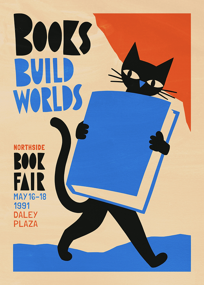 Books Build Worlds Cat Poster