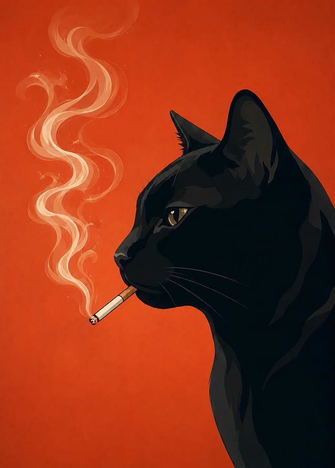 Smoking Black Cat Illustration