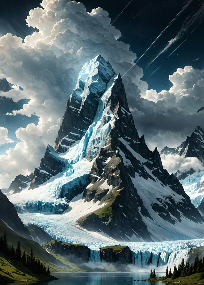 Fantasy Majestic Snow-Capped Mountain Peak