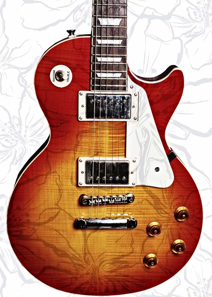 Sunburst Electric Guitar with Floral Pattern