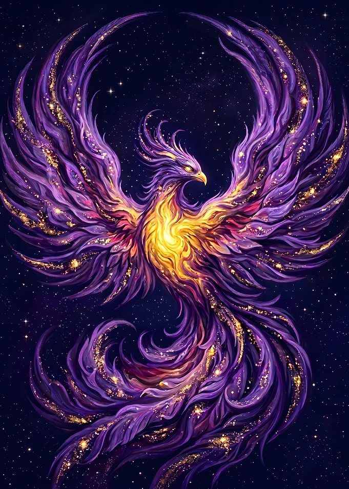 Majestic Purple and Gold Cosmic Phoenix