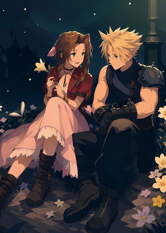 Cloud and Aerith in Flower Field